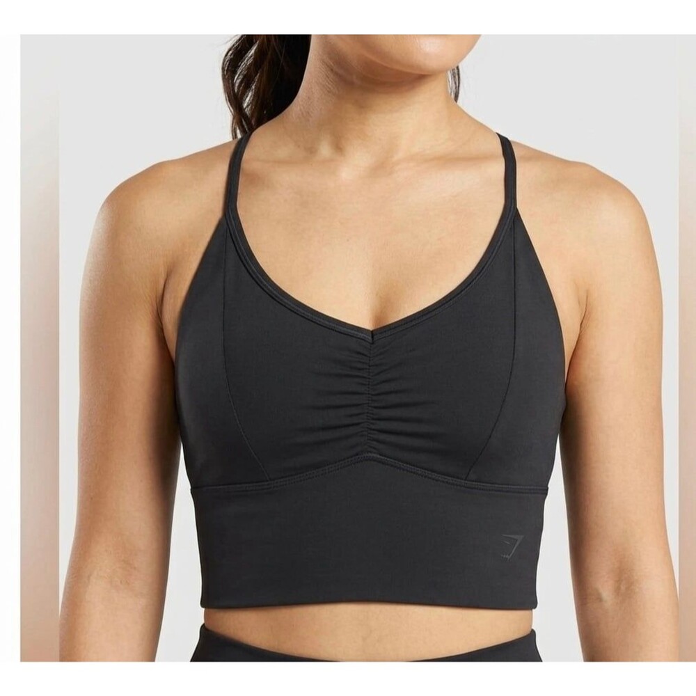 Gymshark Elevate Longline Sports Bra Black Womens Small Ruched EUC